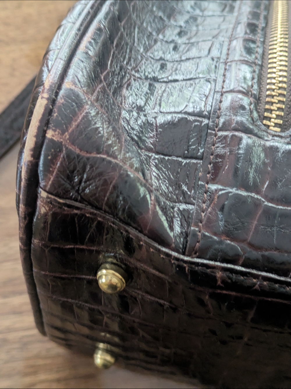 Sold!! Brahmin Black/Brown Croc-Embossed Satchel with Gold Hardware - Picture 8 of 9